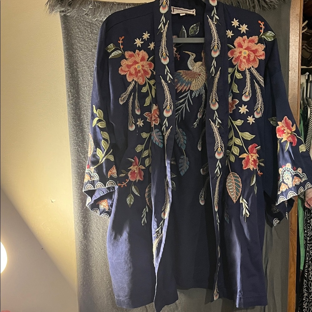 Johnny Was Navy Floral Embroidered Camisole